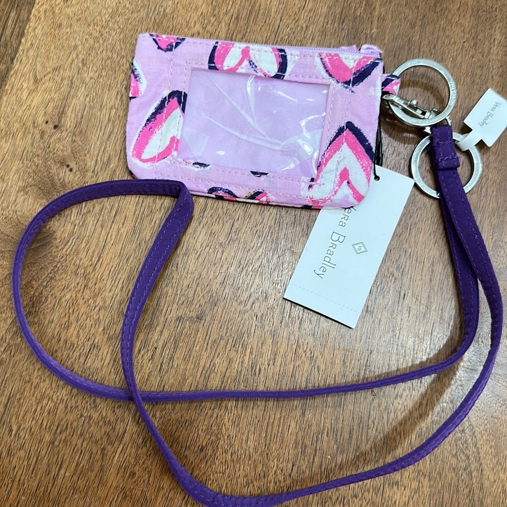 Vera Bradley Hearts ice pink zip ID Case and purple lanyard - Picture 3 of 5
